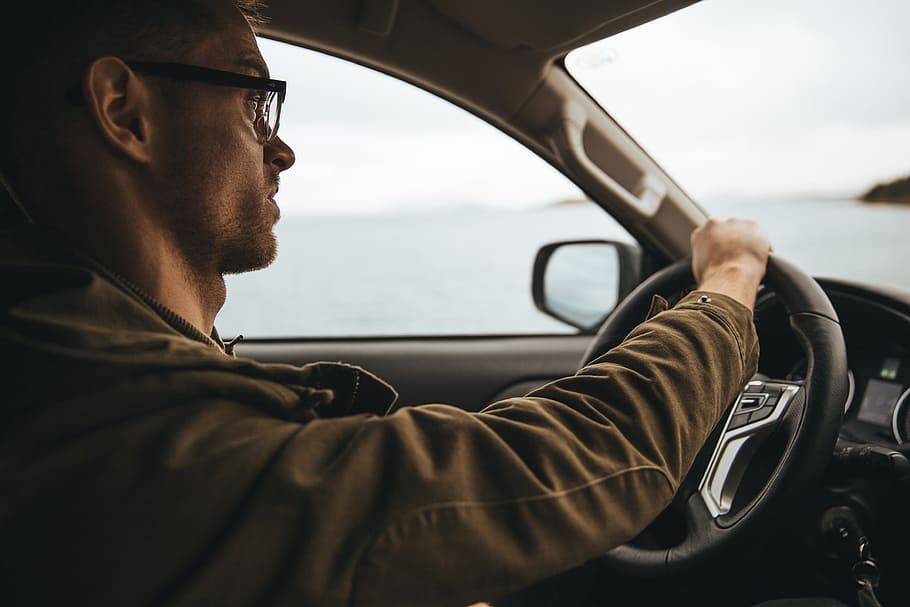 Man With Glasses Driving Photo, Men, Car, Transportation, one person HD wallpaper