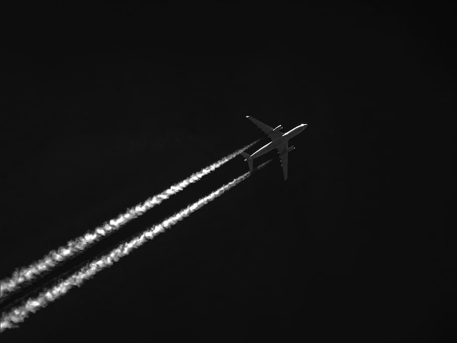 High-angle Photo of Grey Airplane, aircraft, aviation, black and white