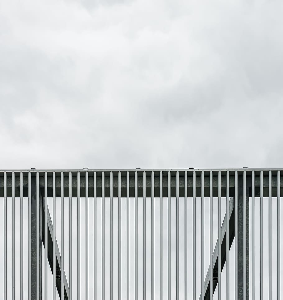 Gray Metal Fence, exterior, iron, pattern, steel, sky, cloud - sky HD wallpaper