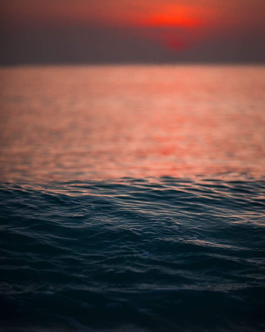 sea waves during sunset, outdoors, nature, sky, water, dawn, red sky HD wallpaper