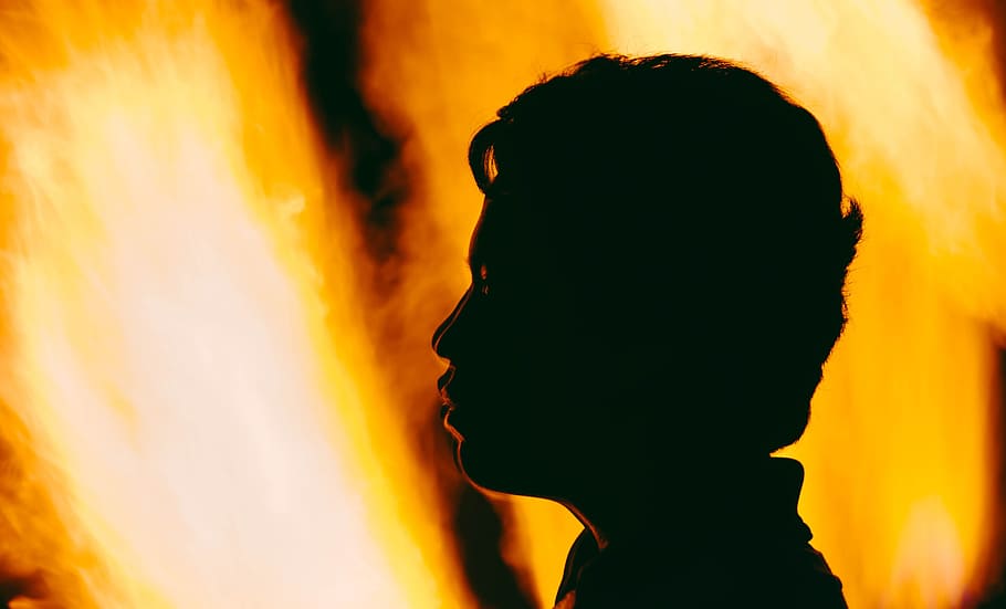 Silhouette With Fire Background, backlit, blur, bright, color HD wallpaper