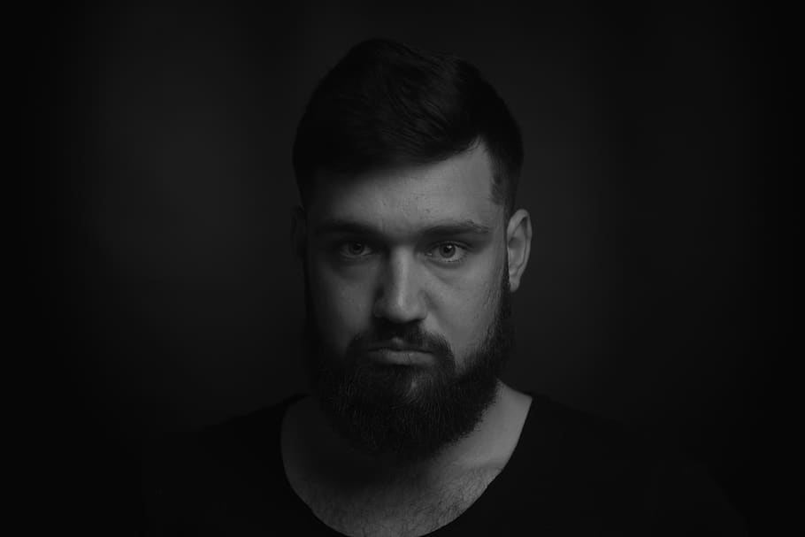beard, eye, eyes, face, black and white, portrait, headshot HD wallpaper