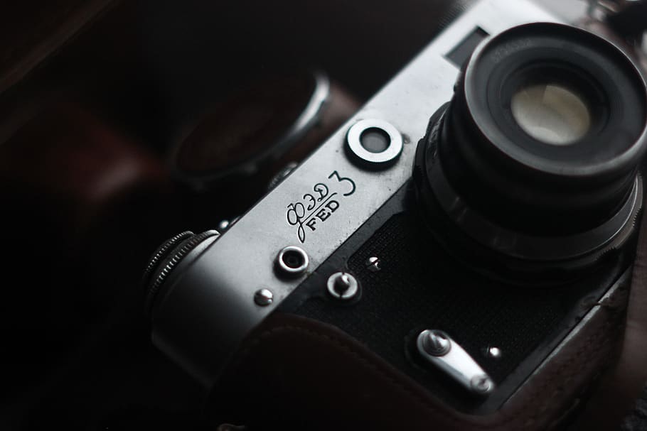 gray and black FED camera, electronics, digital camera, wristwatch HD wallpaper
