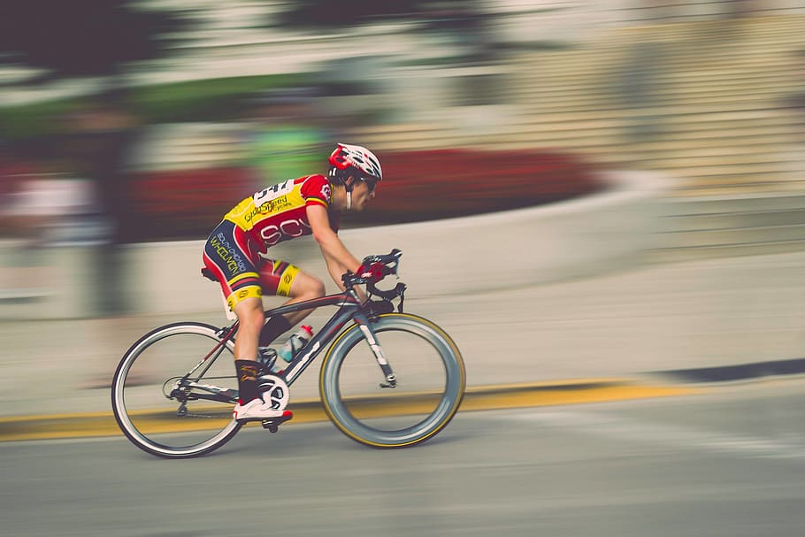 Man Riding Bicycle, athlete, bicyclist, biking, blur, competition