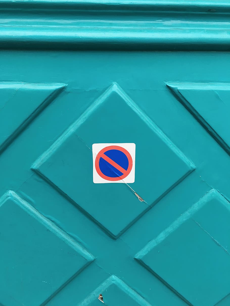 white and blue sticker, metal, wall, halt, caution, wrong way HD wallpaper