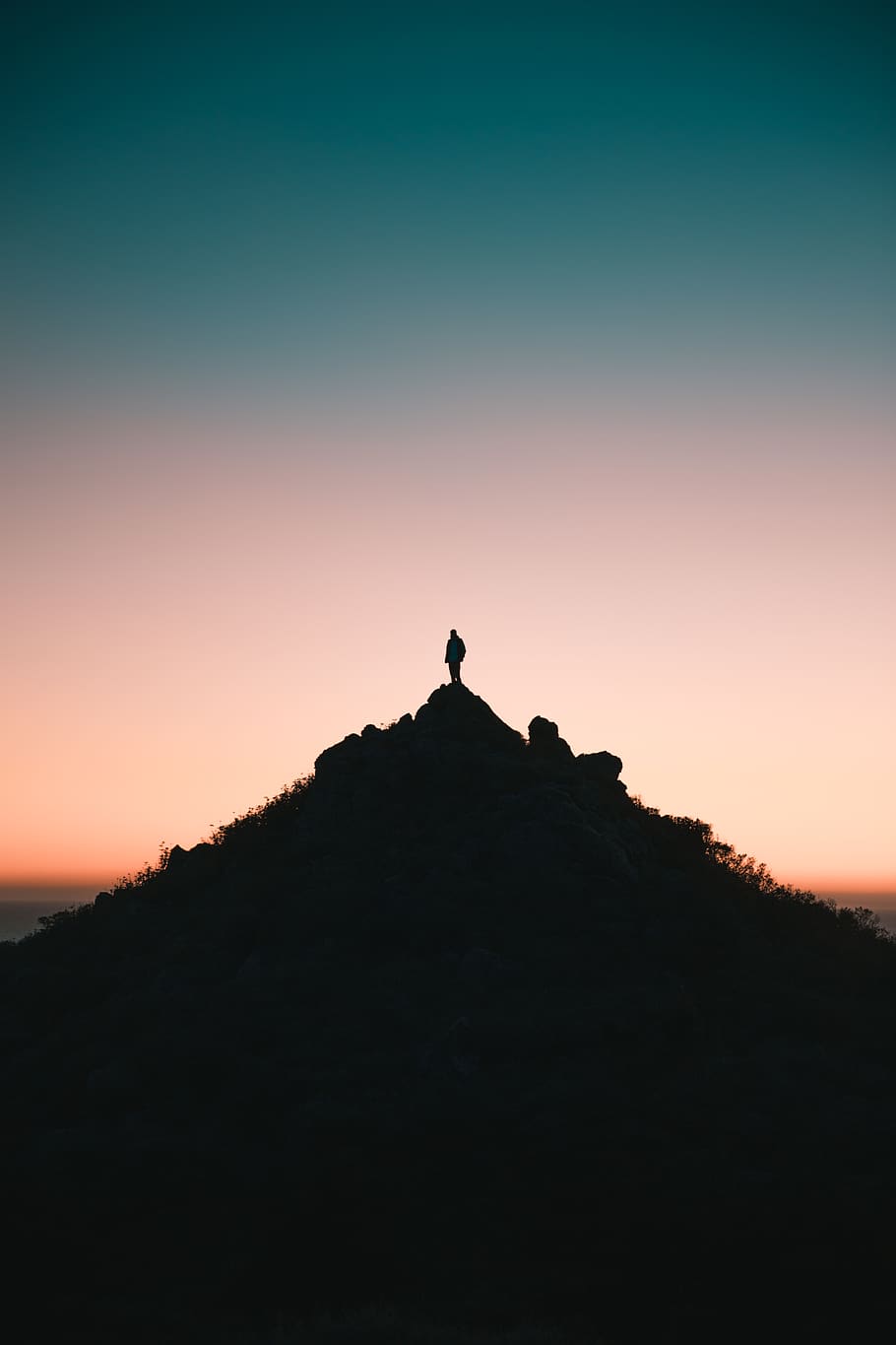 silhouette of person on top of hill during golden hour, nature, HD wallpaper