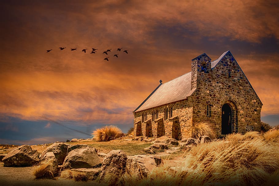 church, sunset, sky, clouds, landscape, architecture, vertebrate HD wallpaper