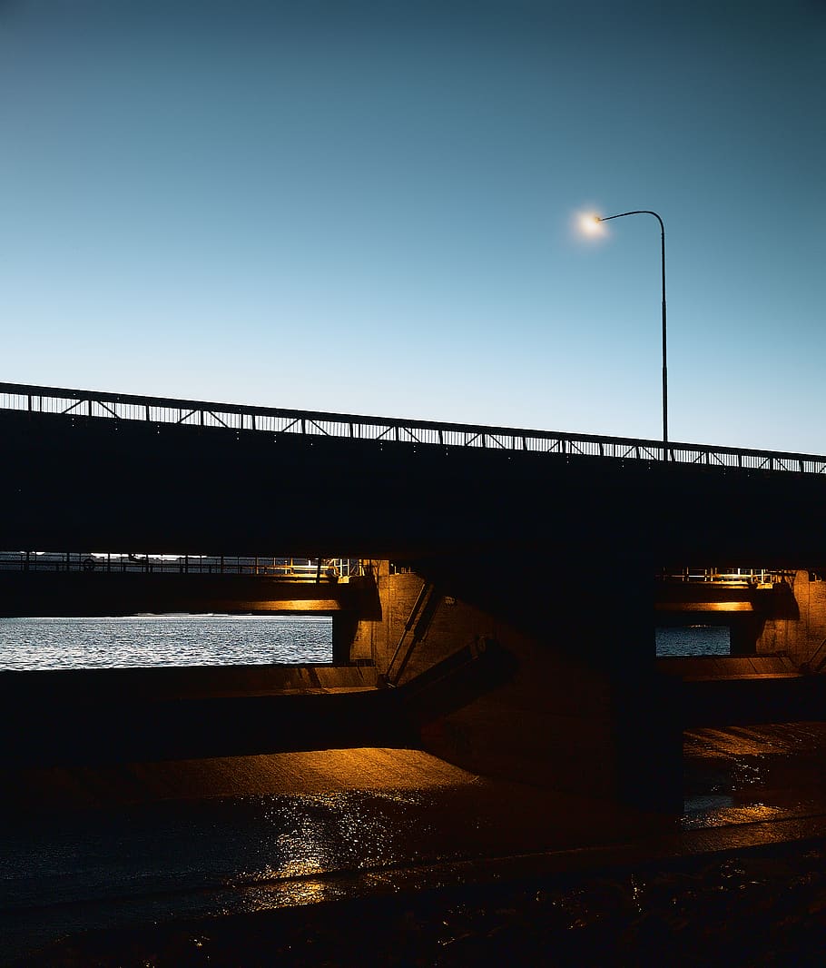 road, light, sundow, artificial dam, concrete, evening, night HD wallpaper