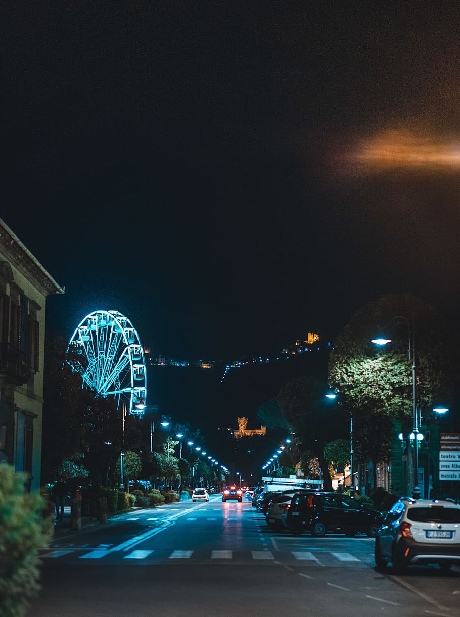 Illuminated Street, architecture, asphalt, blur, cars, city, dusk HD wallpaper