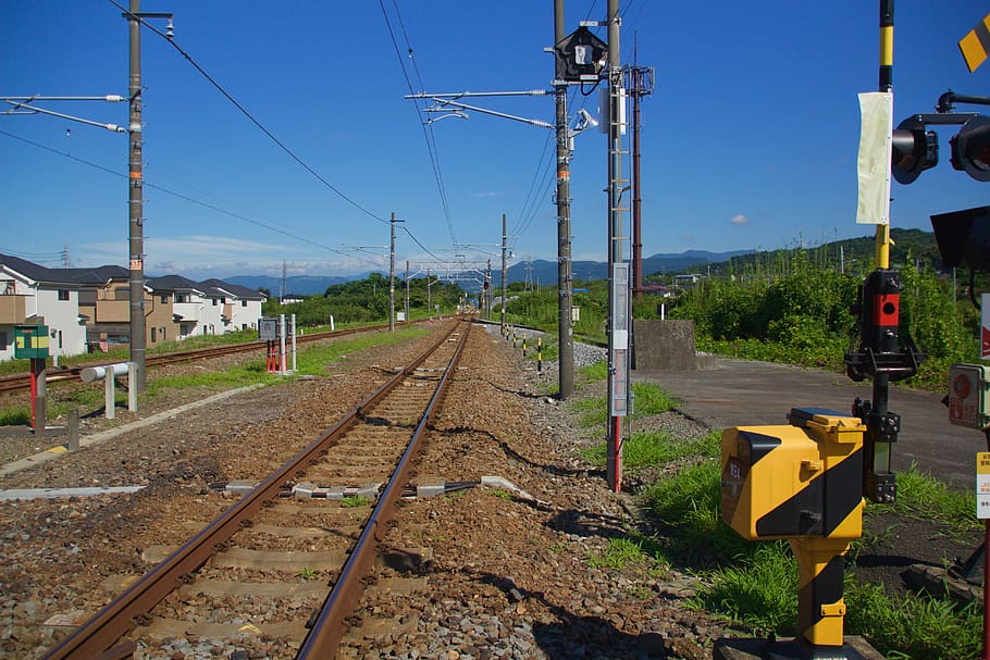 track, rail transportation, railroad track, sky, electricity HD wallpaper