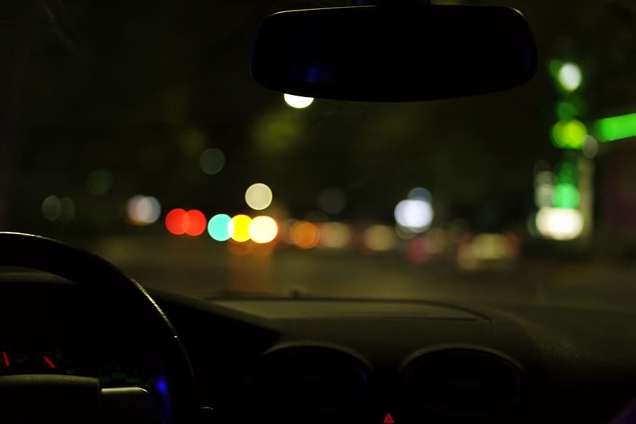 car, vehicle, transportation, road, dark, night, bokeh, light HD wallpaper
