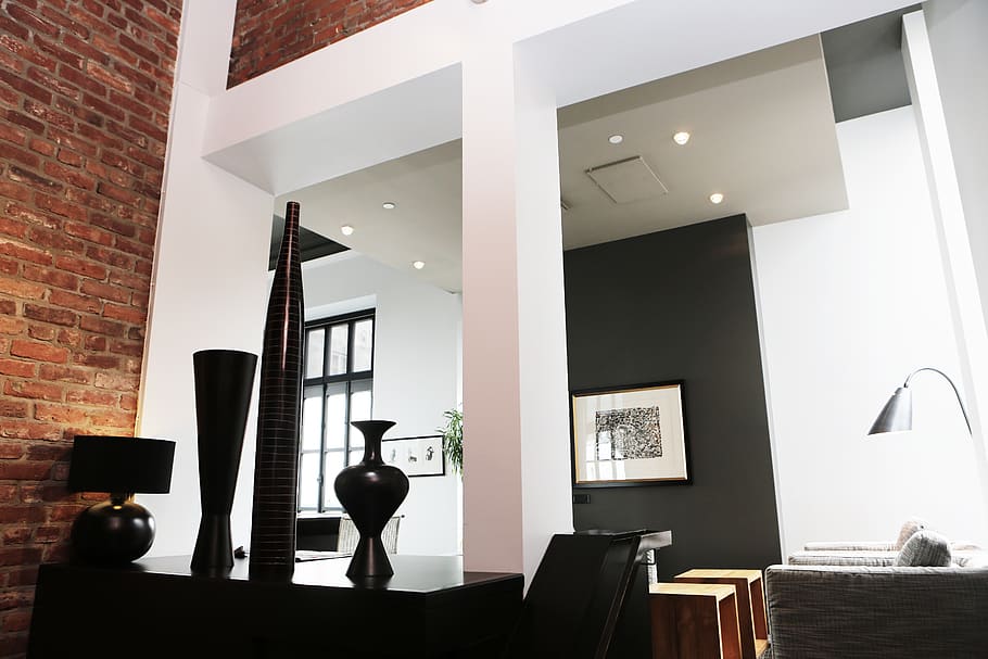 Black Ceramic Vases, apartment, design, inside, interior, livingspace HD wallpaper