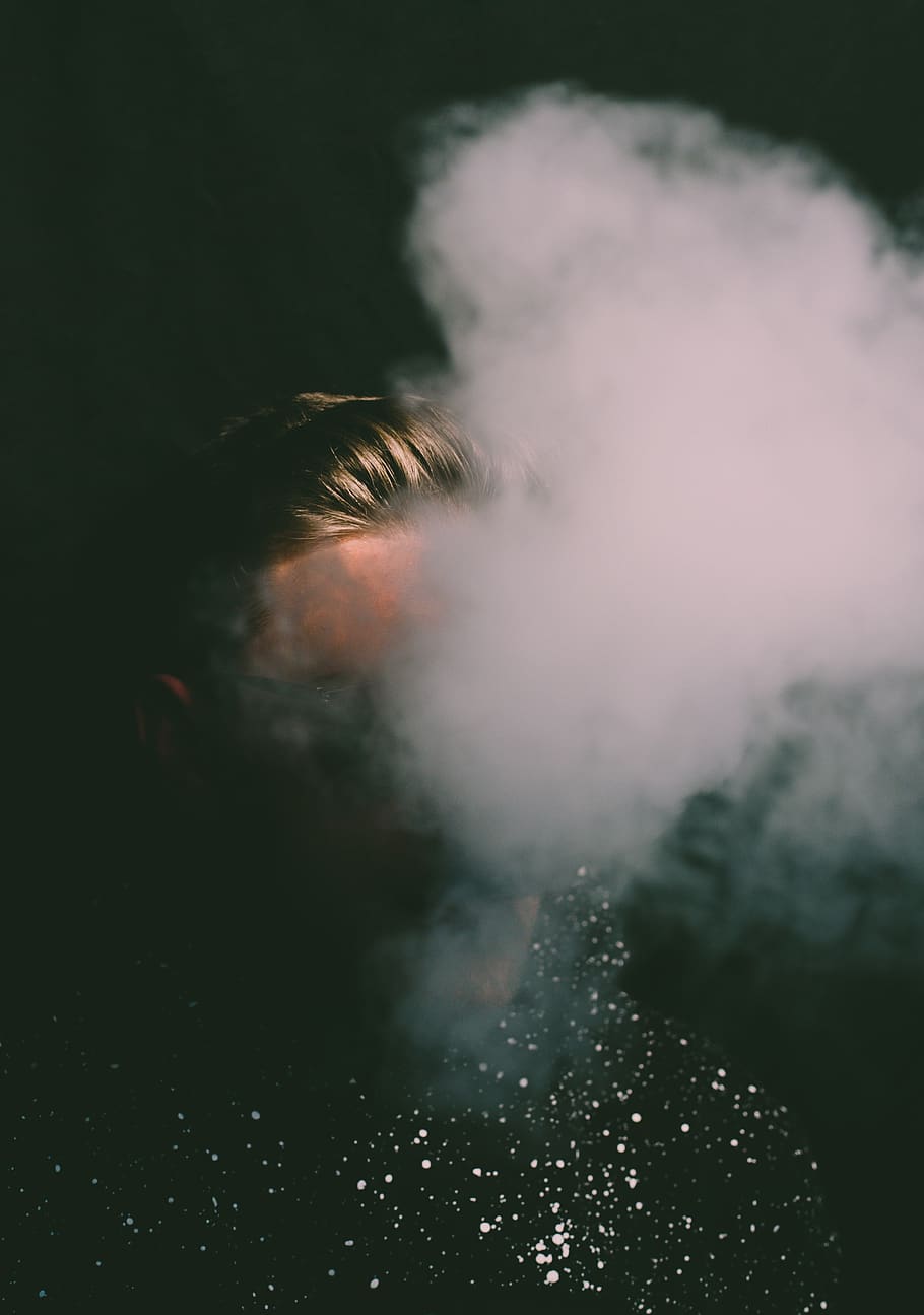 White Smoke in Dark Background, close-up, faceless, fog, hair, HD wallpaper
