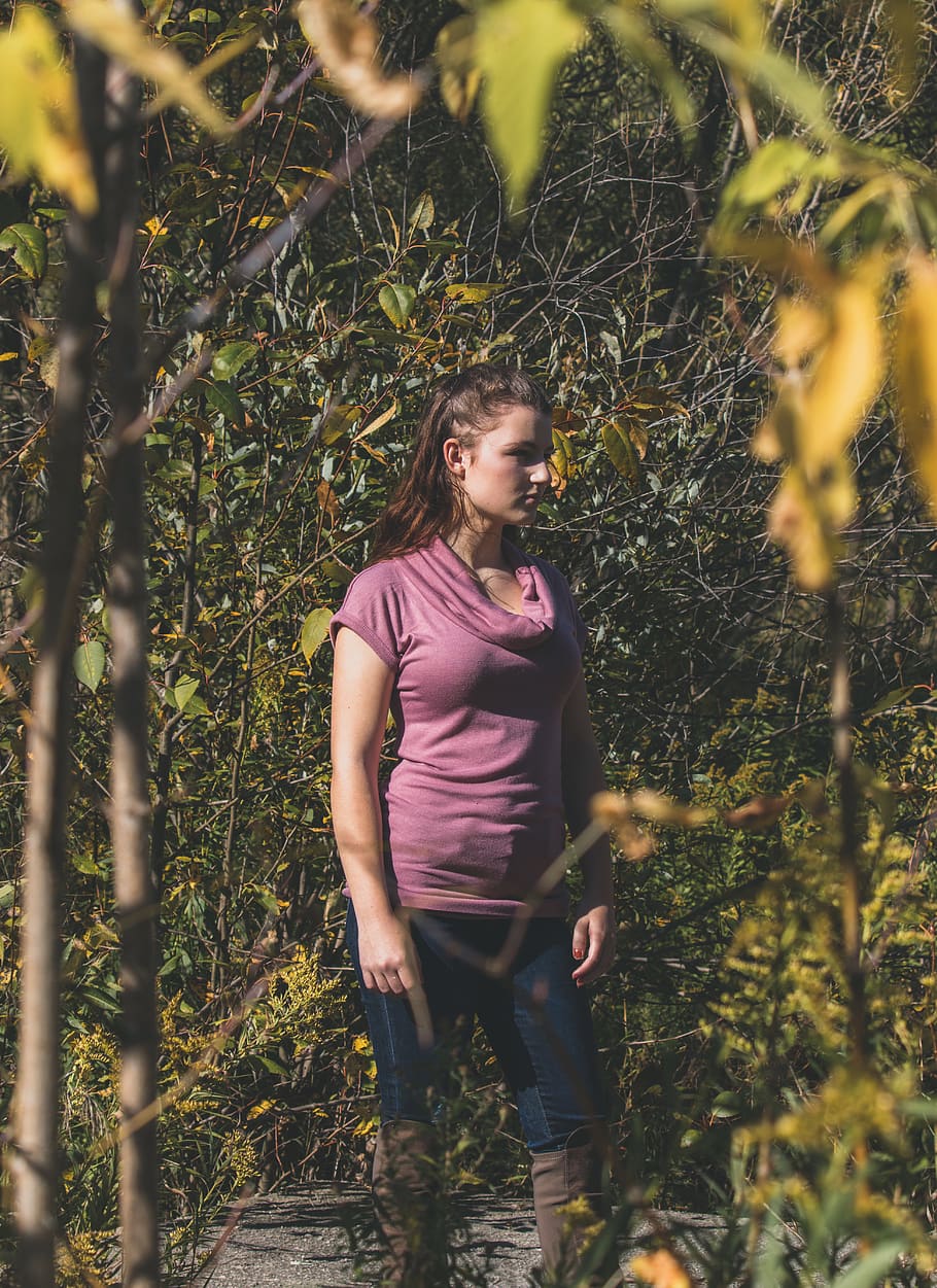 canada, uxbridge, tree, wild, girl, forest, nature, leaves HD wallpaper