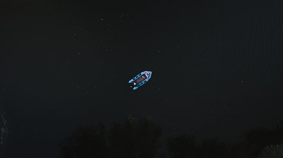 Bird's Eye-view Photo of Blue Boat, dark, drone, exploration, HD wallpaper