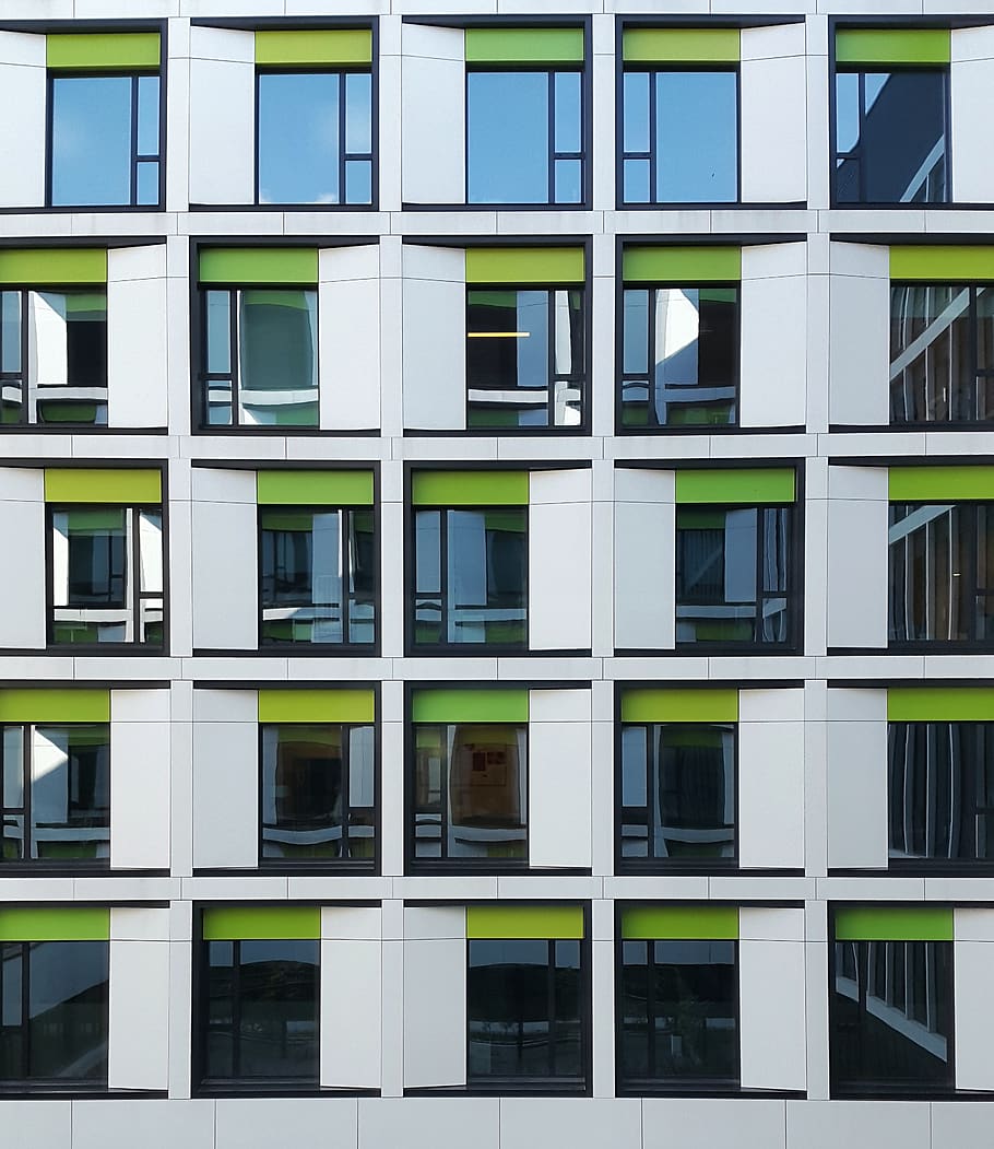 windows, building, white, green, architecture, building exterior HD wallpaper