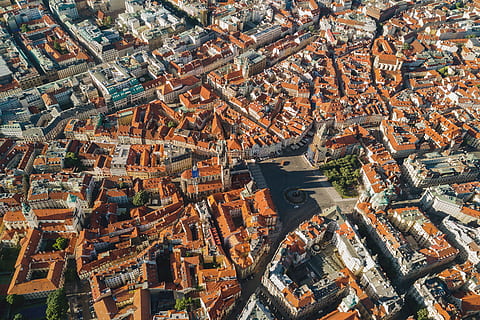 Aerial view on historical city of Prague, Czech Republic, building exterior HD wallpaper