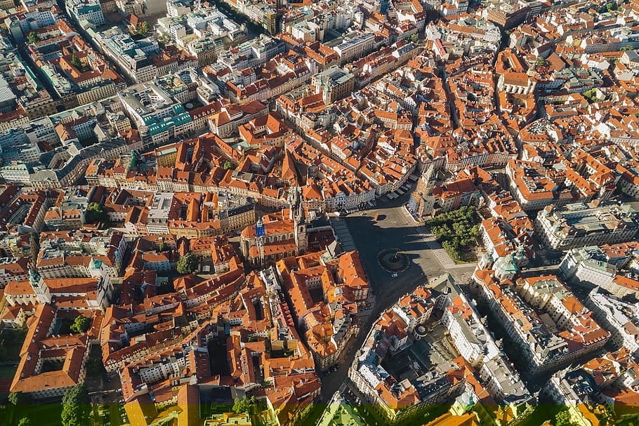 Aerial view on historical city of Prague, Czech Republic, building exterior HD wallpaper
