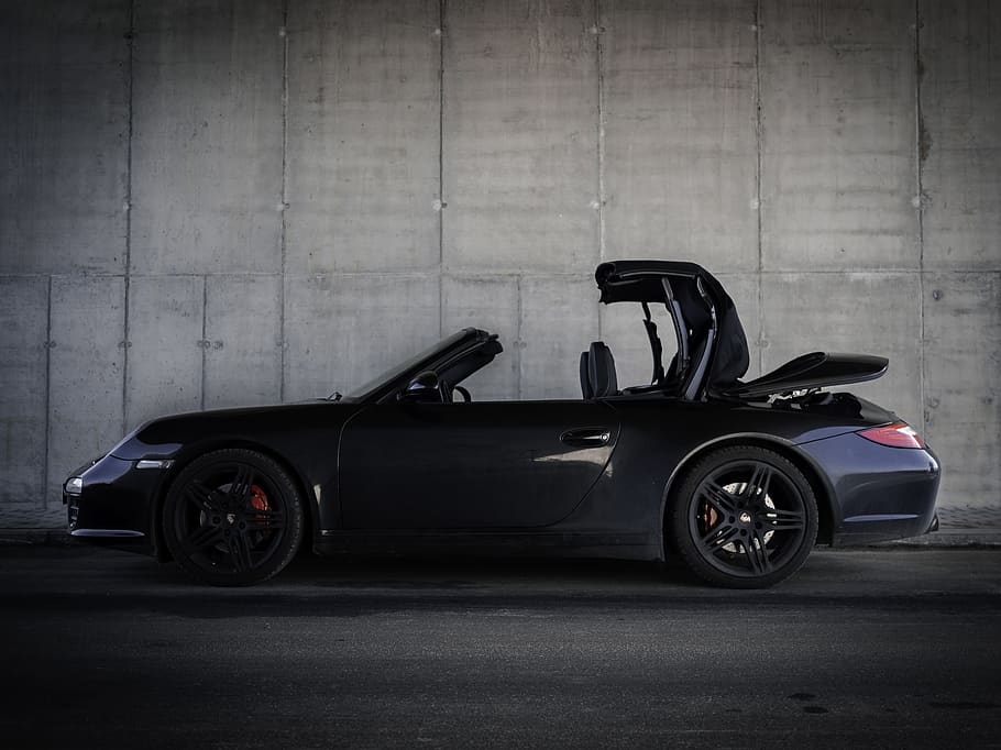 black convertible coupe, transportation, car, vehicle, automobile HD wallpaper