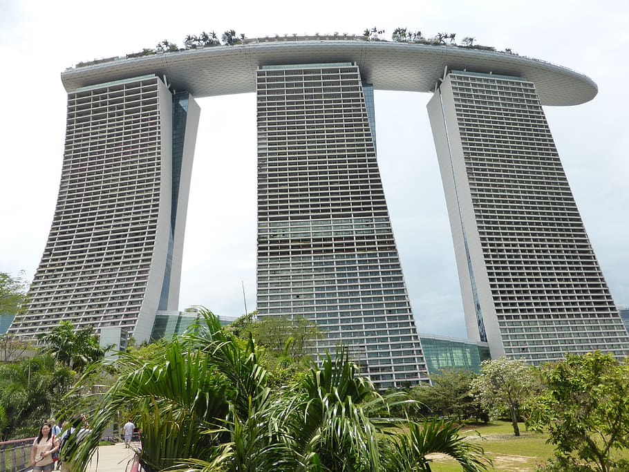 singapore, tower, support, sky, equator, marina bay sands, palms HD wallpaper