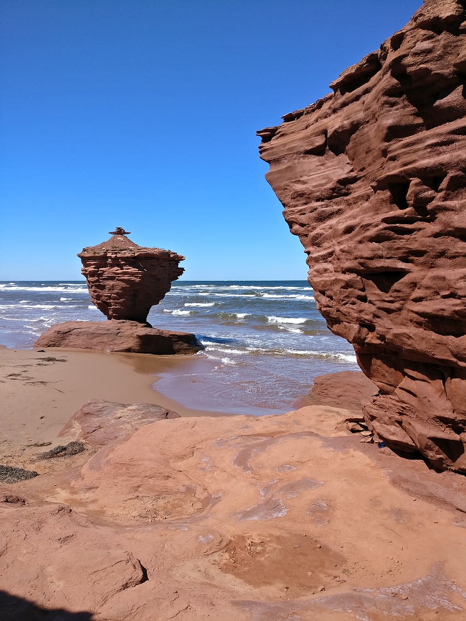 canada, darnley, sea, rock, land, water, beach, sky, rock - object HD wallpaper