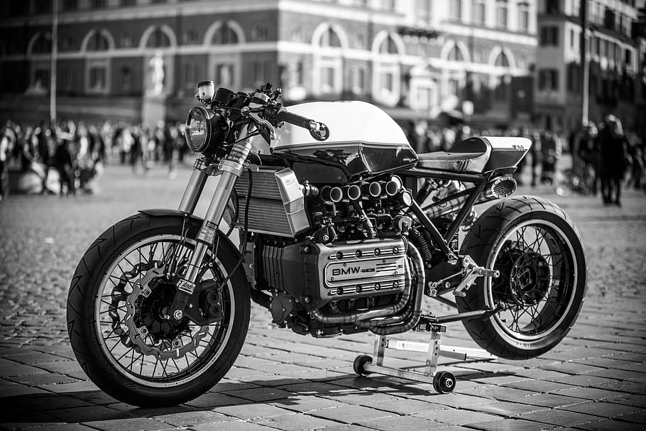 Grayscale Photography of Classic Motorcycle, black and white, HD wallpaper