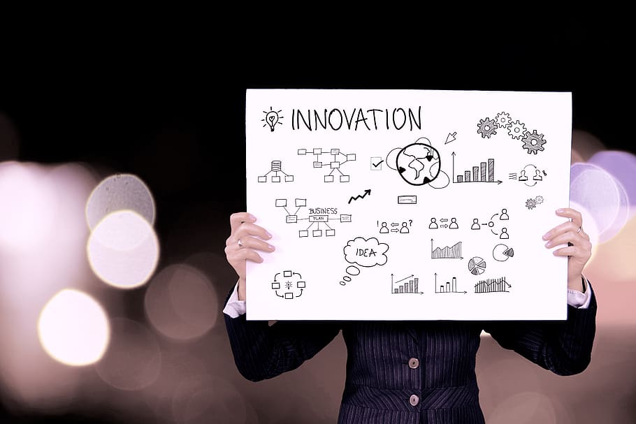 Person Holding Innovation Plan Board, business idea, diagram, HD wallpaper