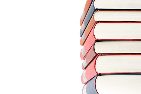 Pile of Red and Blue Hardbound Books, book stack, education, encyclopedia HD wallpaper
