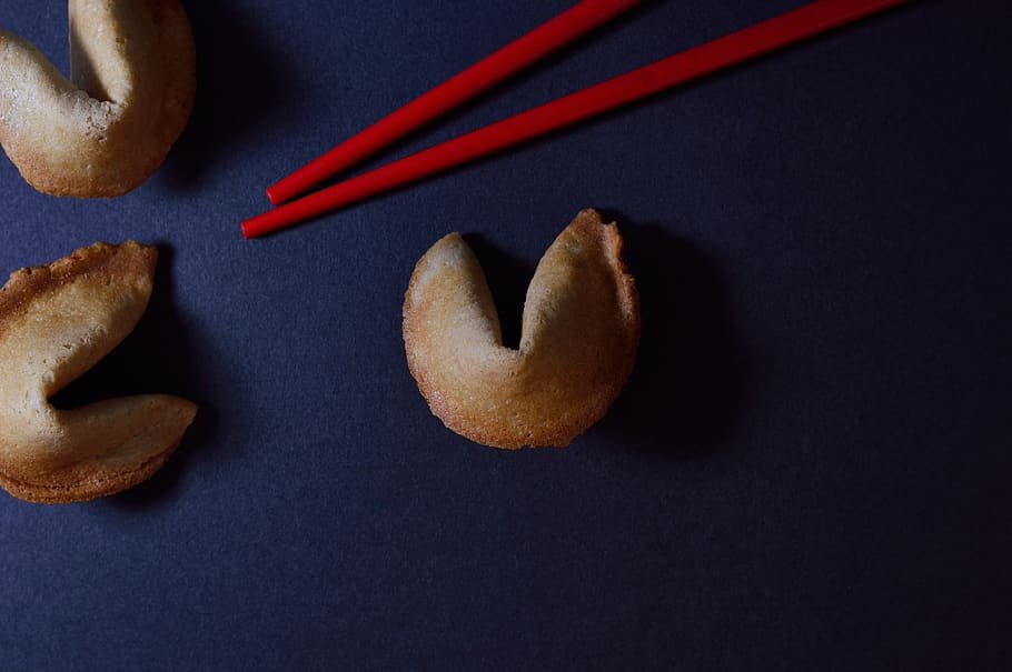 Baked Pastries Beside Red Chopsticks, black background, bread HD wallpaper