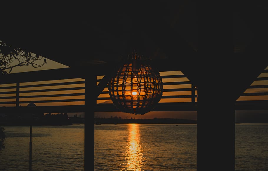 greece, kiani akti, sunset, light, sea, beach bar, light up HD wallpaper