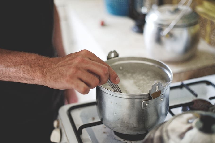 person stirring from cooking pot, human, boiling, dish, food, HD wallpaper