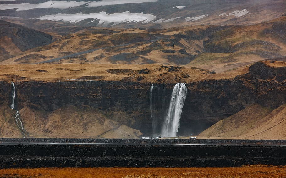waterfalls on cliff, scenics - nature, motion, beauty in nature HD wallpaper