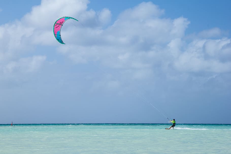 aruba, palm beach, surf, kitesurf, sea, day, sport, water, adventure