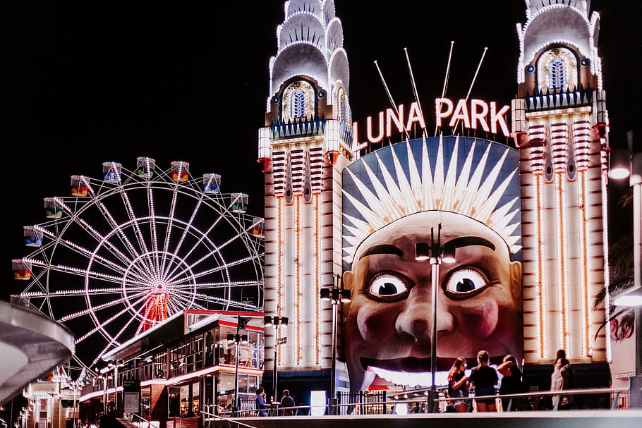 amusement park, person, human, theme park, luna park, australia