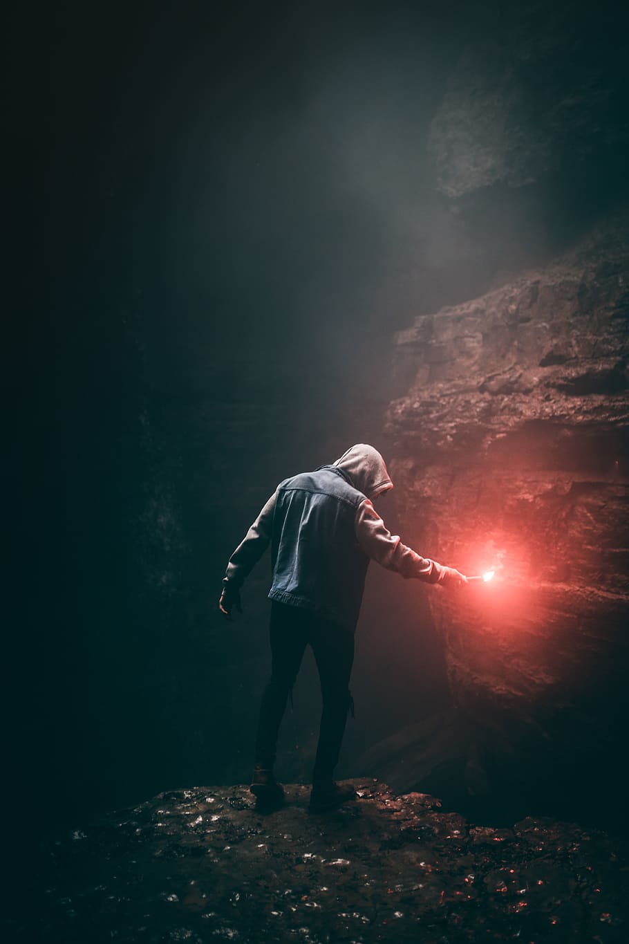 man in blue hoodie holding flare stick, light, person, male, smoke grenade