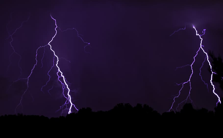 nature, trees, lightning, storms, power in nature, cloud - sky HD wallpaper