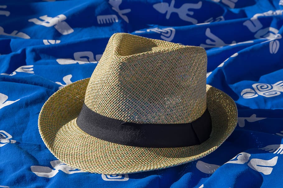 pareo, straw hat, sun, summer, blue, clothing, still life, close-up HD wallpaper