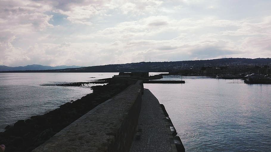 Body of Water Near to Seawall, beach, clouds, dam, dawn, daylight HD wallpaper