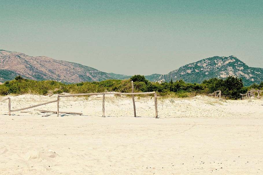 italy, san teodoro, range, beach, fence, bush, sardinia, sand HD wallpaper