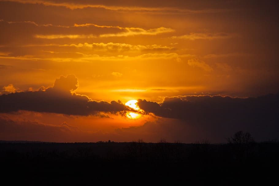 sunset, sky, landscape, nature, clouds, evening, dusk, mood HD wallpaper