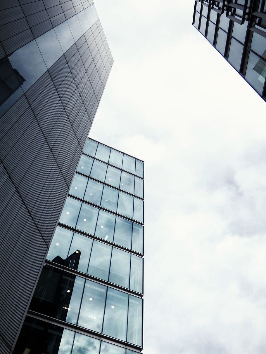 Low Angle Shot Of Buildings, architecture, clouds, downtown, perspective HD wallpaper