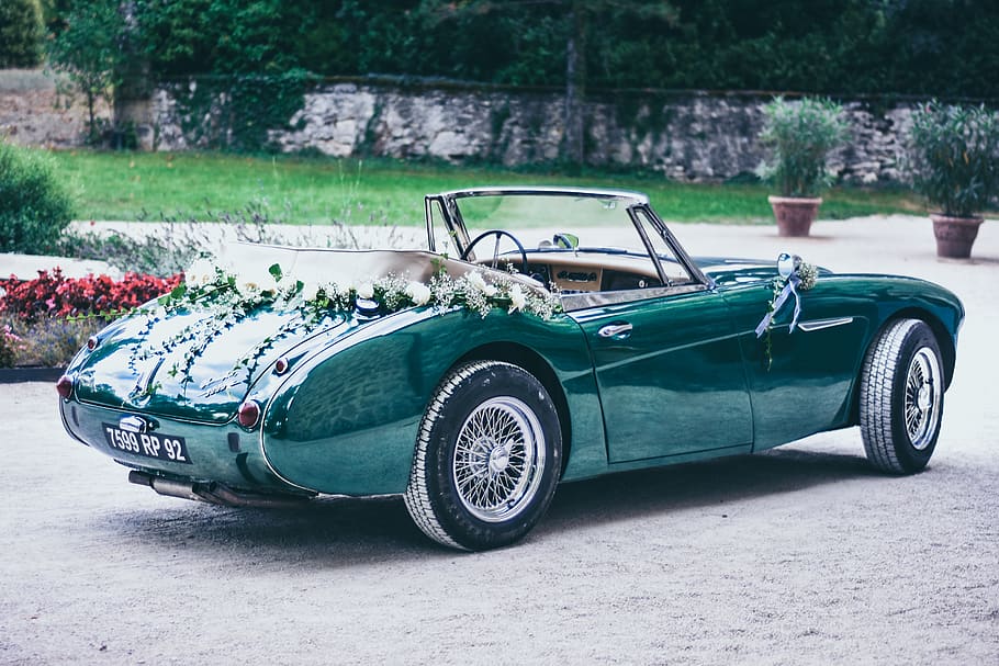parked green coupe, car, vehicle, transportation, automobile HD wallpaper