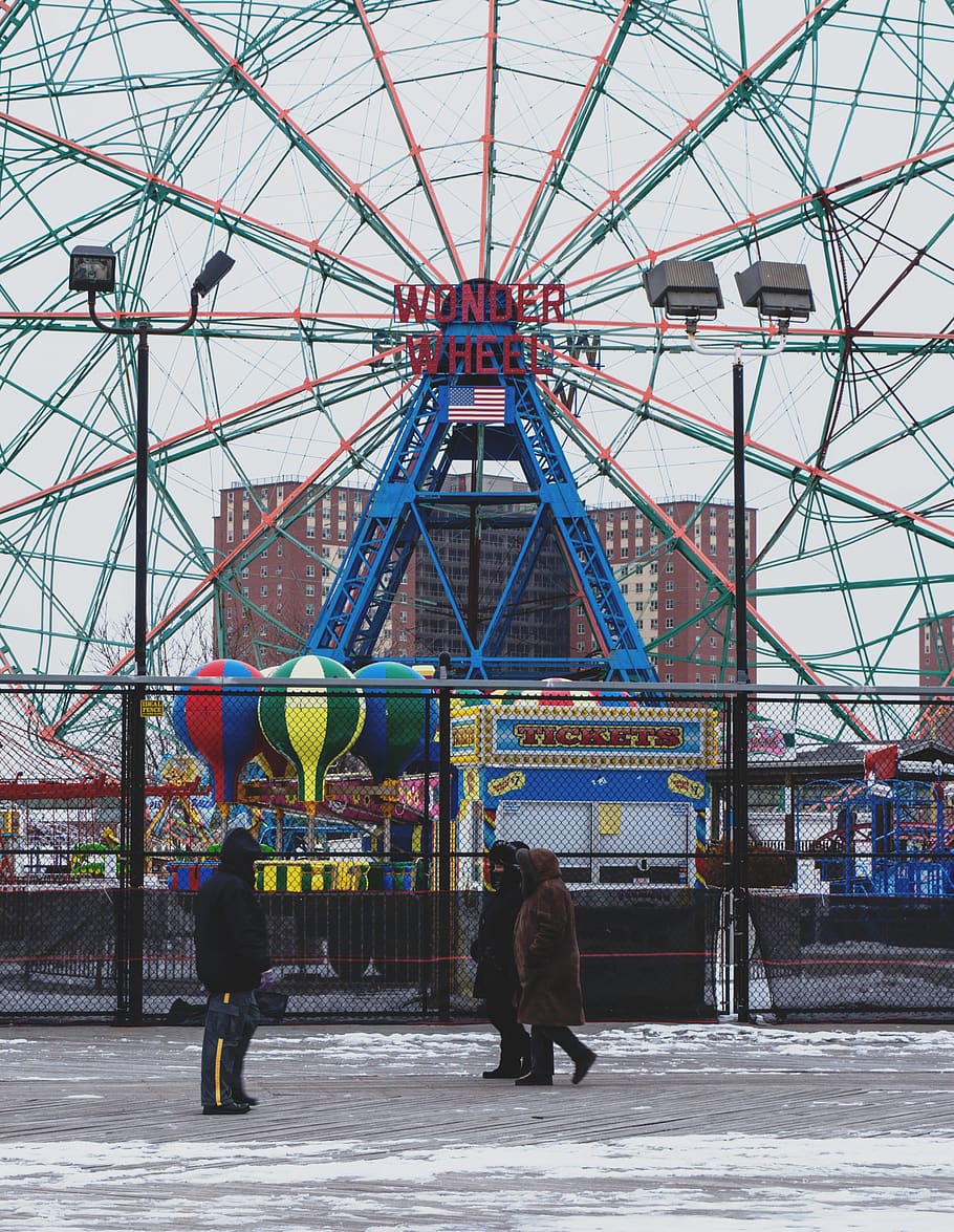usa, new york, coney island ferris wheel in winter, closed, HD wallpaper