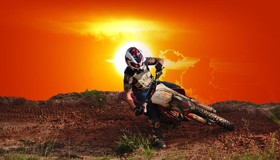 sunset, motocross, outdoors, recreational sport, motorcycle, HD wallpaper