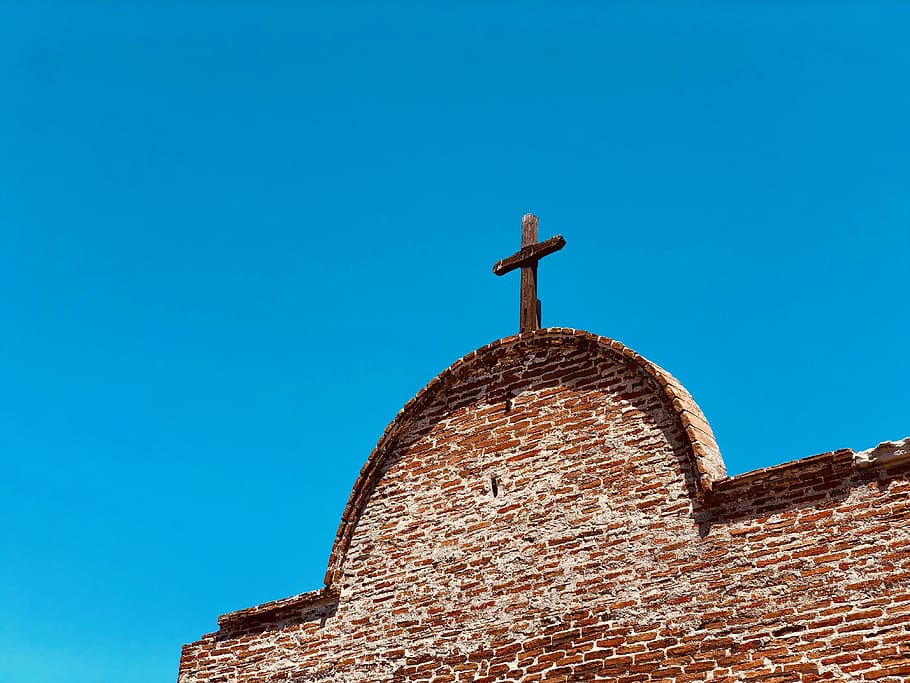brown cross on chapel, building, emblem, brick, san juan capistrano, HD wallpaper