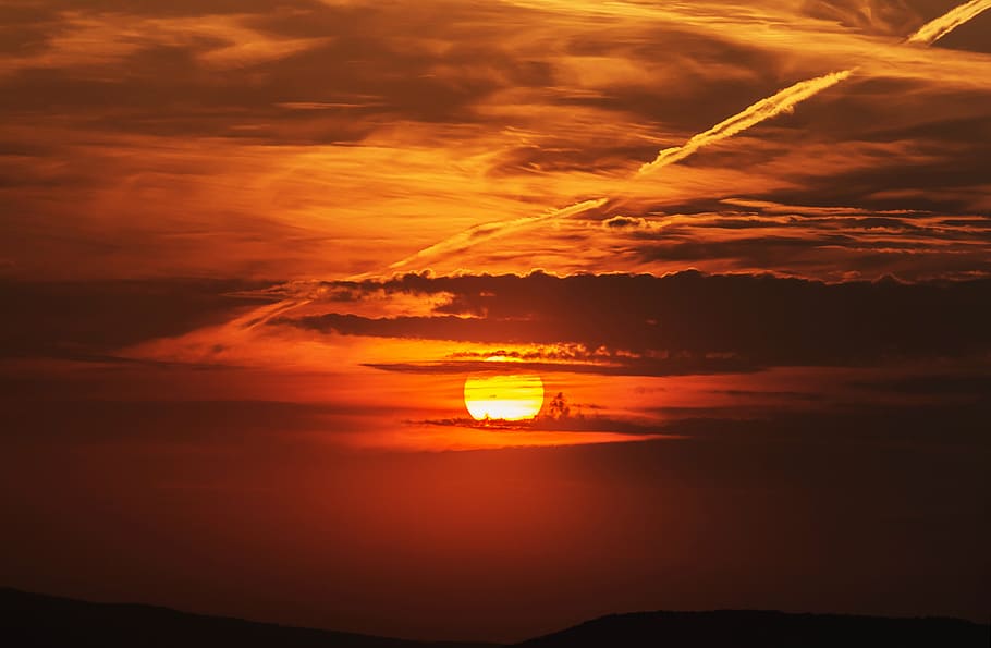 Photo of Skies during Golden Hour, clouds, light, nightfall, orange HD wallpaper
