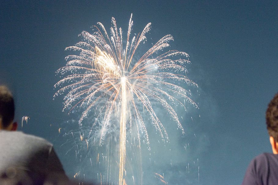 people watching fireworks display at nighttime, person, sky, evening HD wallpaper