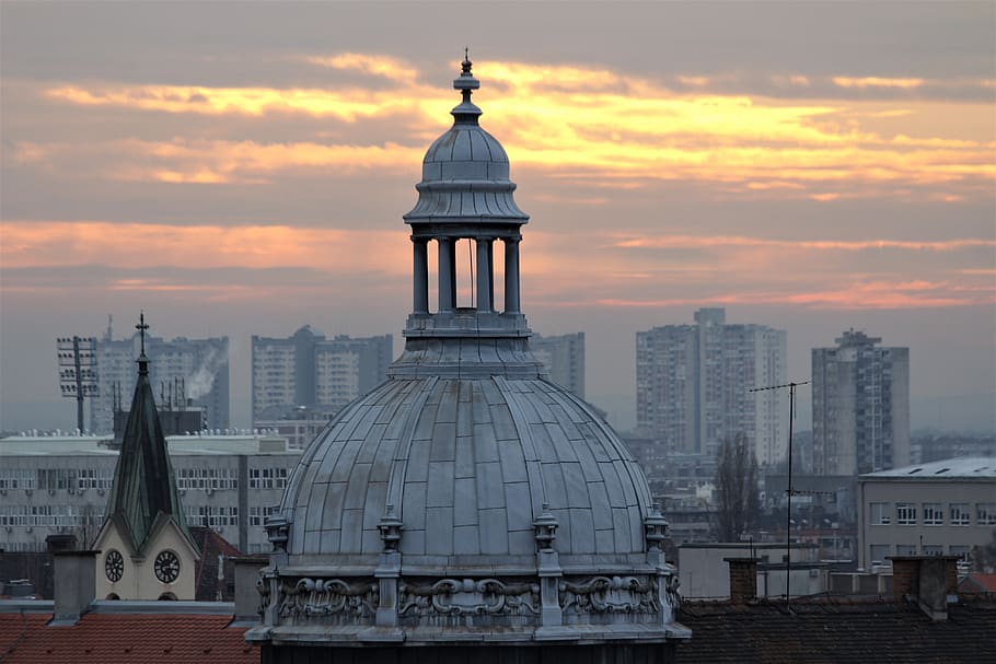 evening, sunset, clouds, panorama, zagreb, sky, horizon, outdoor HD wallpaper