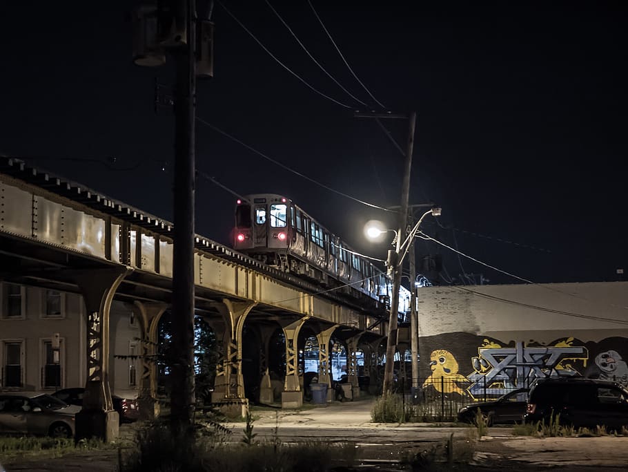 chicago, train, logan square, night, architecture, built structure HD wallpaper