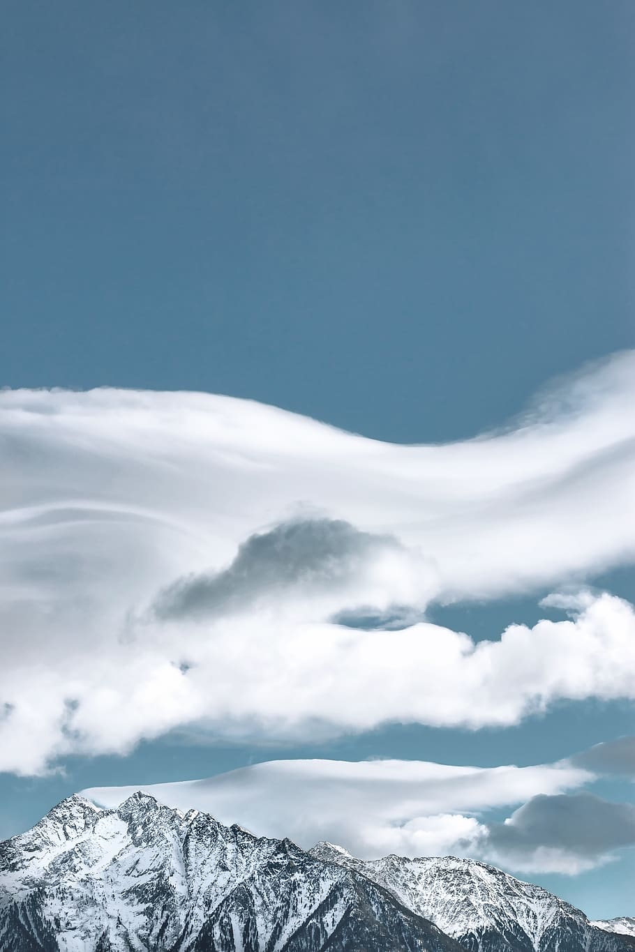 Cloud Formation Above Snow-capped Mountain, clouds, cold, daytime HD wallpaper